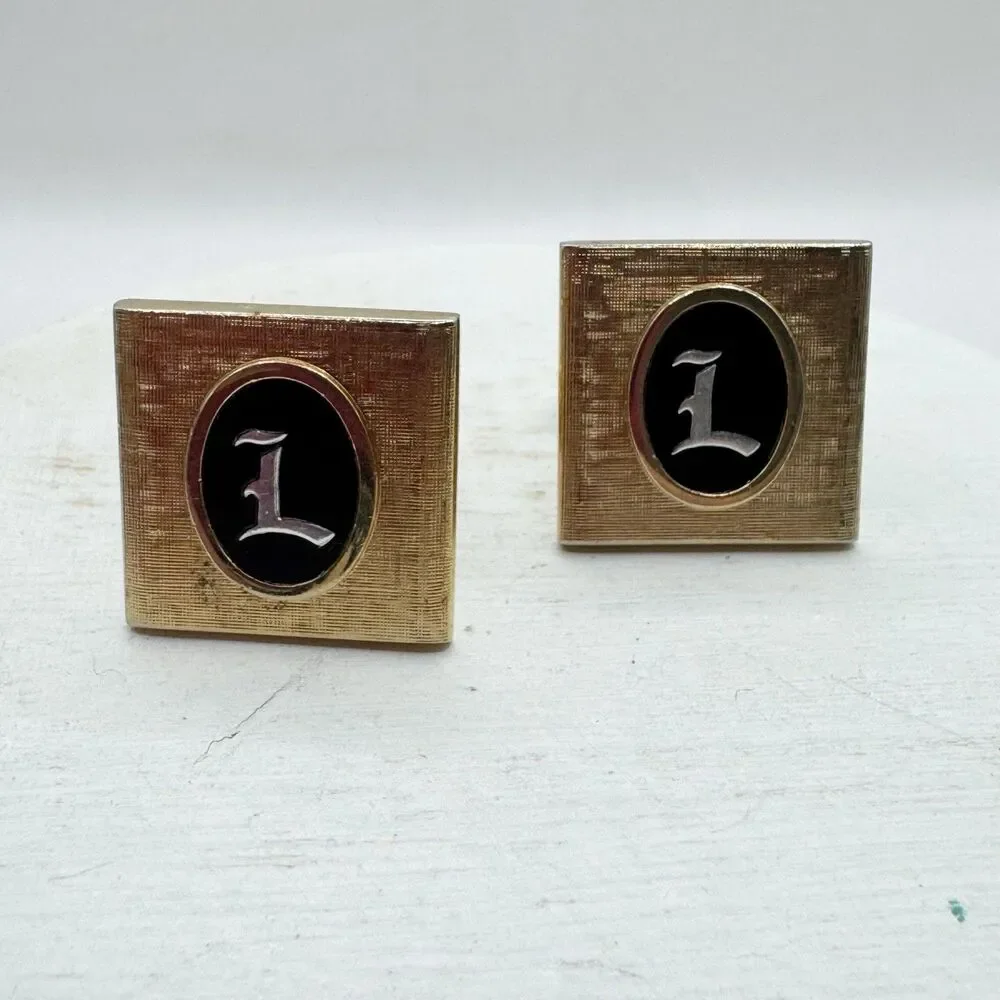 L Initial Monogram Letter Vtg MCM SWANK Cuff Links Textured Gold Tone Wedding